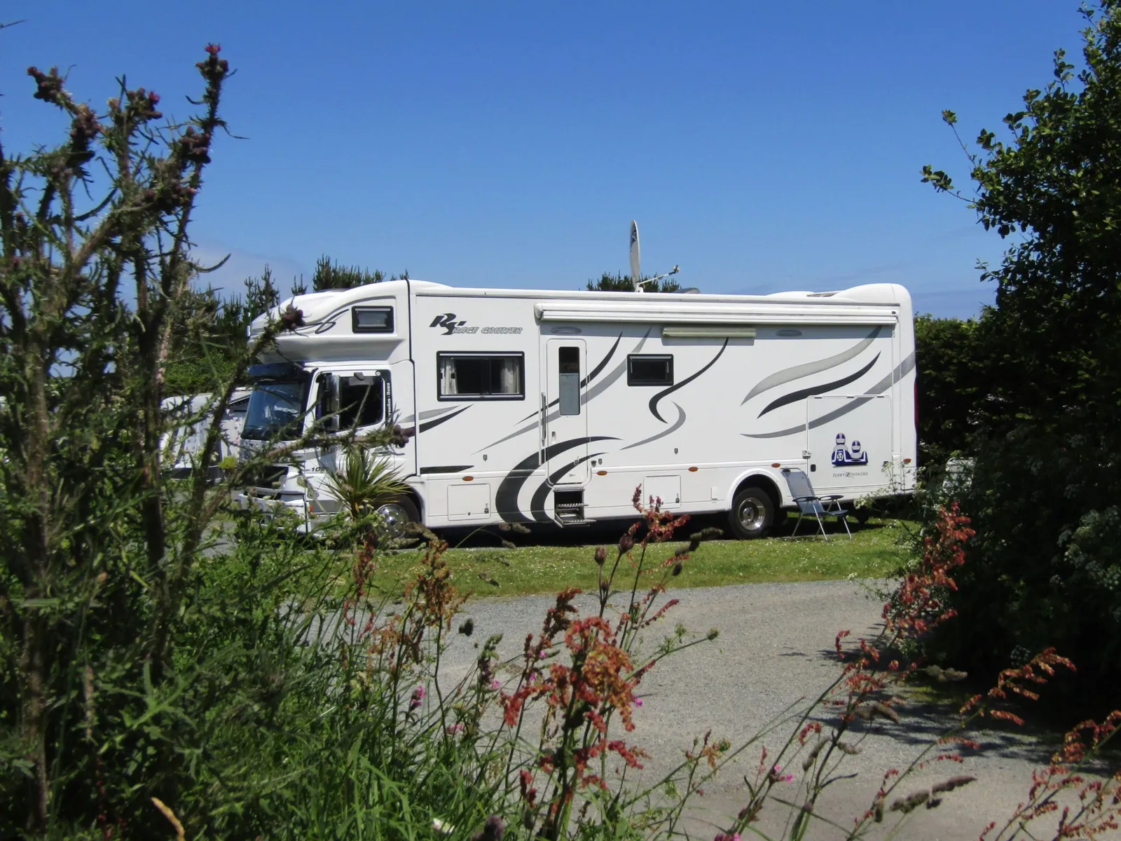 Motorhome parked on pitch in Cornwall